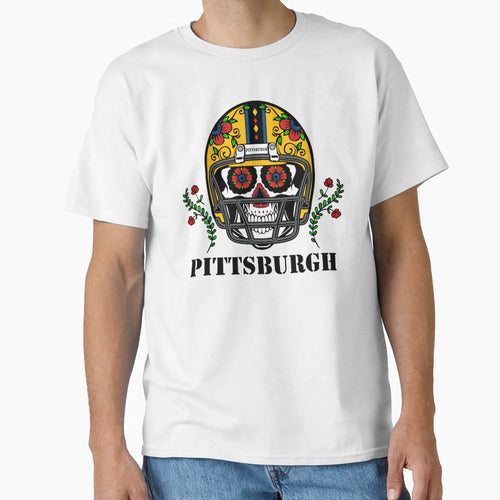 Pittsburgh Football Helmet Sugar Skull T-Shirt - Graphic Print Men Women - T-Shirt, Sweatshirt, Hoodie