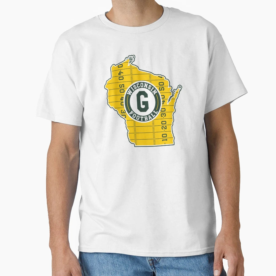 Map Wisconsin State Football T-Shirt - Fun Novelty Design Unisex - T-Shirt, Sweatshirt, Hoodie
