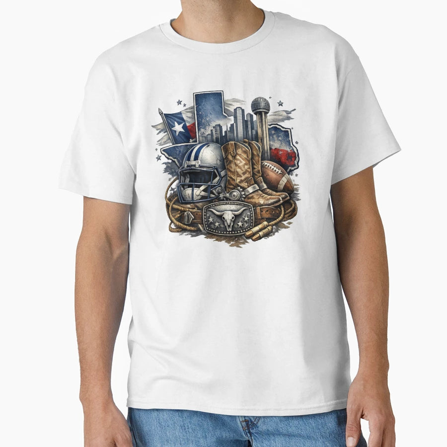 Texas Football Cowboy Boots Western T-Shirt - Minimalist Print Men Women - T-Shirt, Sweatshirt, Hoodie