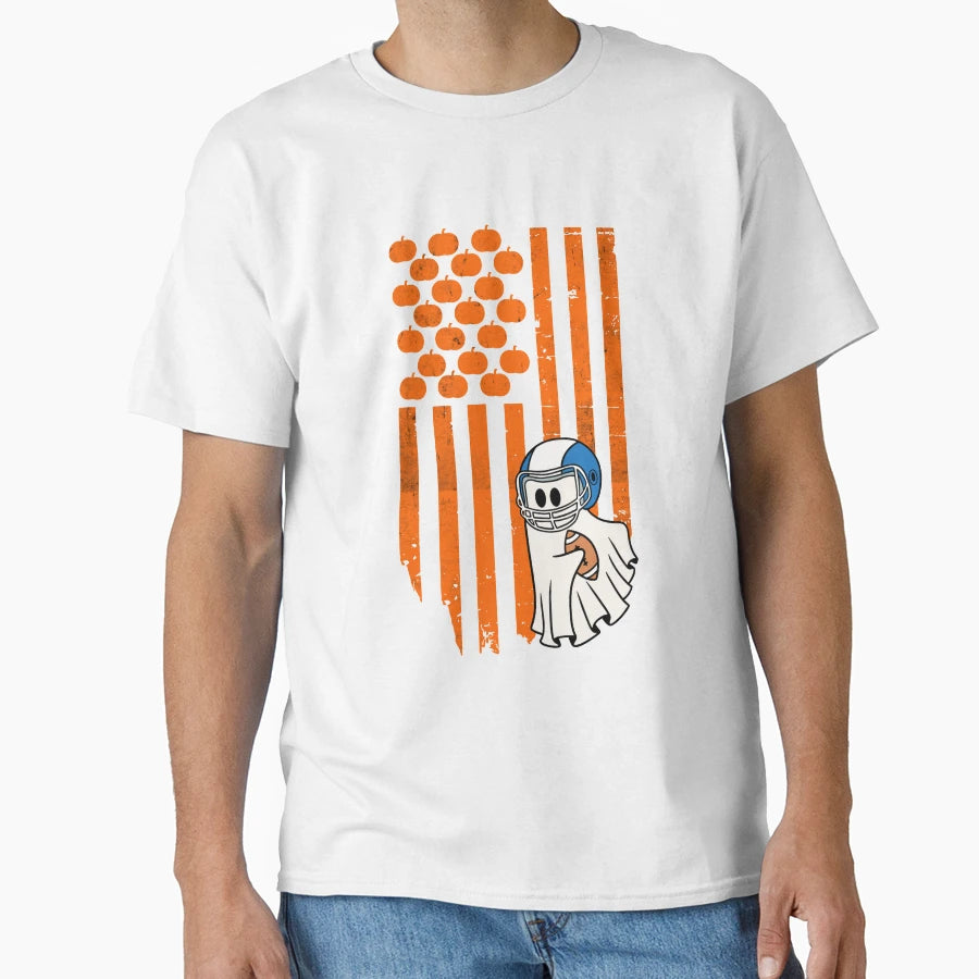 Football Player Fan Ghost Halloween T-Shirt - Custom Art Print Men Women - T-Shirt, Sweatshirt, Hoodie