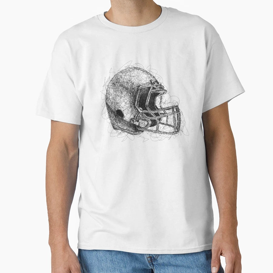 American Football Helmet Drawing T-Shirt - Minimalist Print Men Women - T-Shirt, Sweatshirt, Hoodie