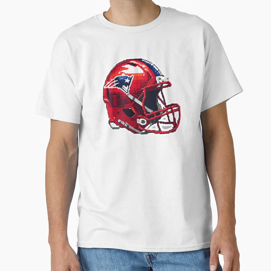 Pixel American Football Helmet Red T-Shirt - Custom Art Print Men Women - T-Shirt, Sweatshirt, Hoodie