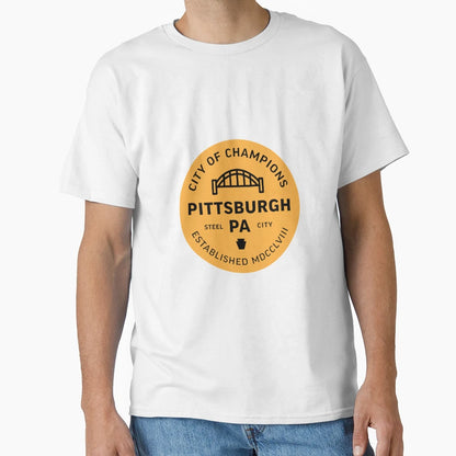 Pittsburgh Badge Black And Gold T-Shirt - Novelty Apparel Men Women - T-Shirt, Sweatshirt, Hoodie