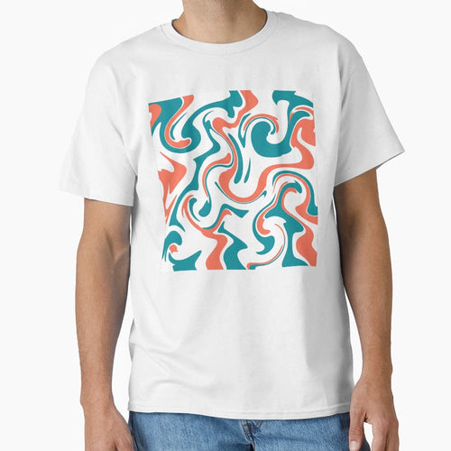 Coral And Teal Liquid Swirls White T-Shirt - Custom Art Print Unisex - T-Shirt, Sweatshirt, Hoodie