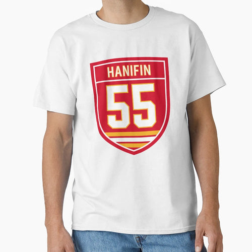 Noah Hanifin Calgary 55 Emblem T-Shirt - Fun Novelty Design for Adults - T-Shirt, Sweatshirt, Hoodie