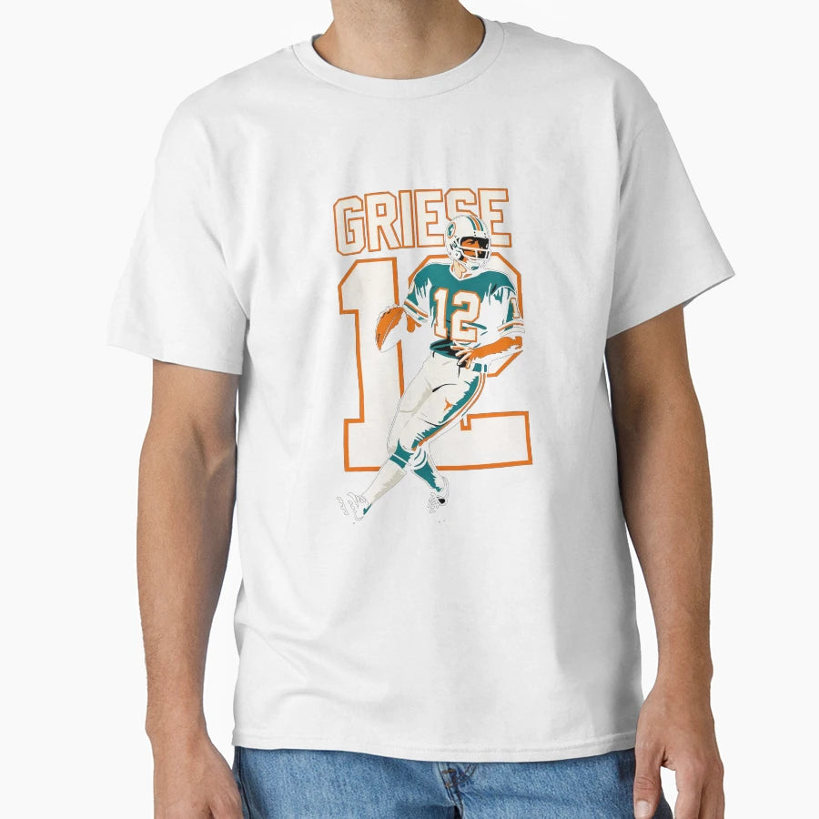 Bob Griese Miami Dolphins 12 Football Art T-Shirt - Novelty Apparel Unisex - T-Shirt, Sweatshirt, Hoodie