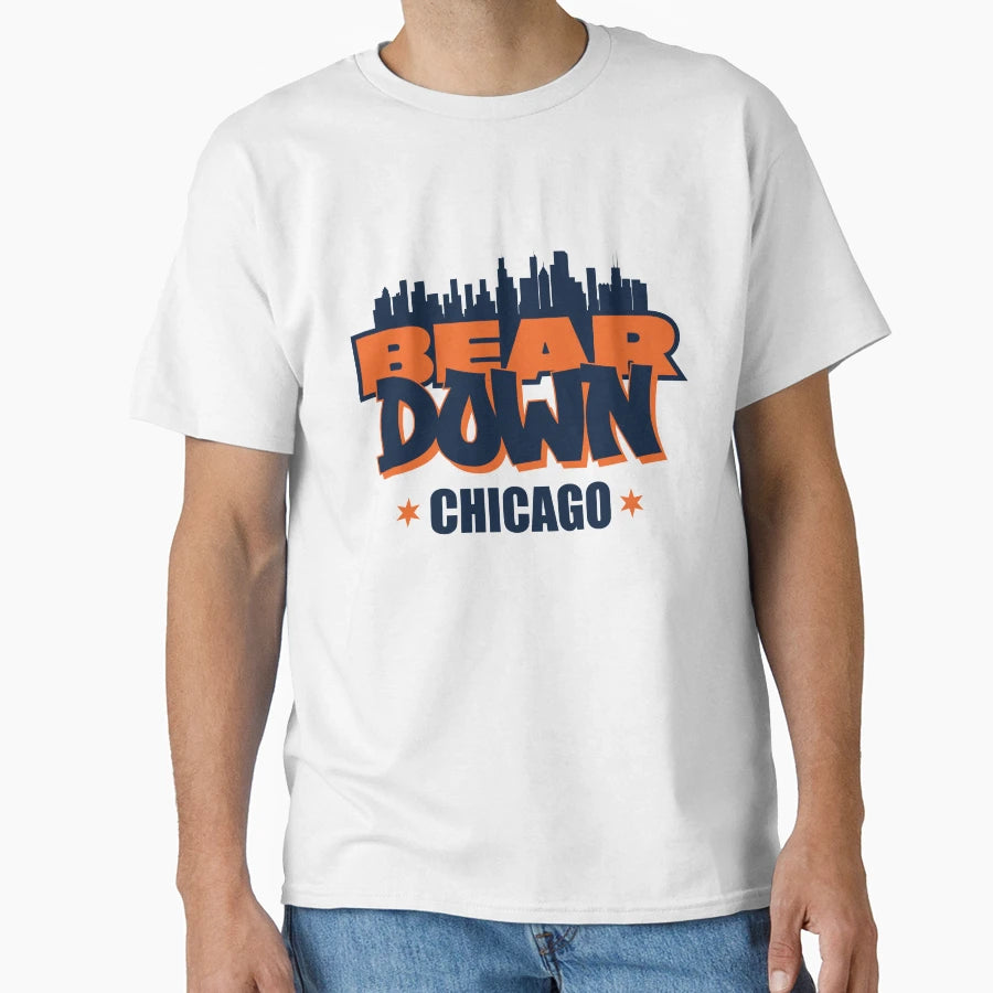 Bear Down Chicago Skyline Wordmark T-Shirt - Custom Art Print Men Women - T-Shirt, Sweatshirt, Hoodie