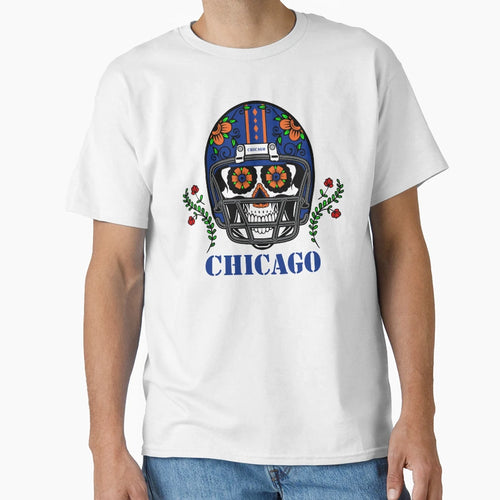 Chicago Football Helmet Sugar Skull Day T-Shirt - Custom Art Print Unisex - T-Shirt, Sweatshirt, Hoodie