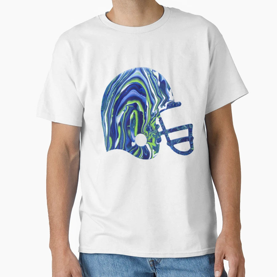 Seahawk Color Football Helmet Paint Pour T-Shirt - Graphic Print for Adults - T-Shirt, Sweatshirt, Hoodie