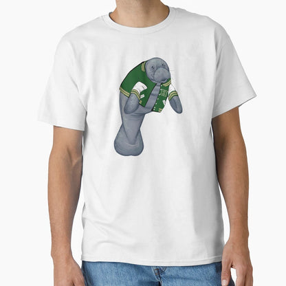 Manatee Wearing Letterman Jacket T-Shirt - Minimalist Print for Adults - T-Shirt, Sweatshirt, Hoodie