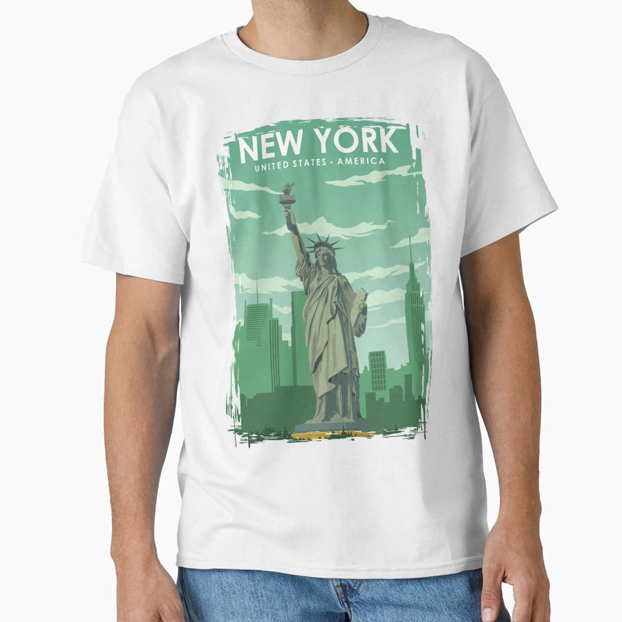 New York Statue Liberty Travel T-Shirt - Minimalist Print for Adults - T-Shirt, Sweatshirt, Hoodie