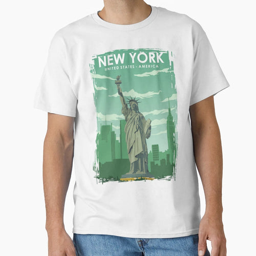 New York Statue Liberty Travel T-Shirt - Minimalist Print for Adults - T-Shirt, Sweatshirt, Hoodie