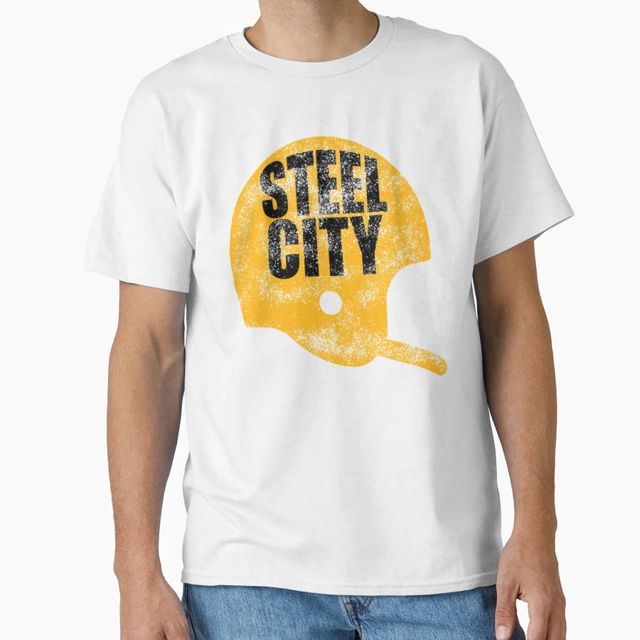 Pittsburgh Steel City Football Helmet T-Shirt - Aesthetic Graphic Unisex - T-Shirt, Sweatshirt, Hoodie
