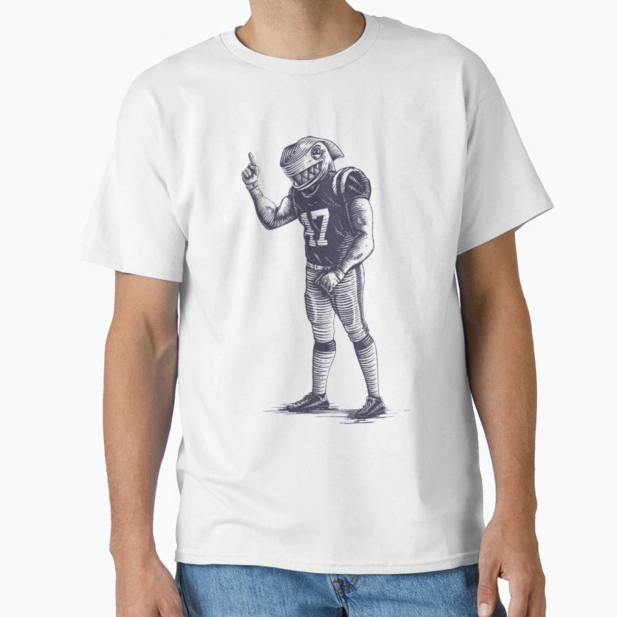 American Football Player Shark T-Shirt - Minimalist Print Men Women - T-Shirt, Sweatshirt, Hoodie