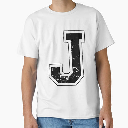 Initial Letter J Black Jersey Sports T-Shirt - Novelty Apparel Men Women - T-Shirt, Sweatshirt, Hoodie