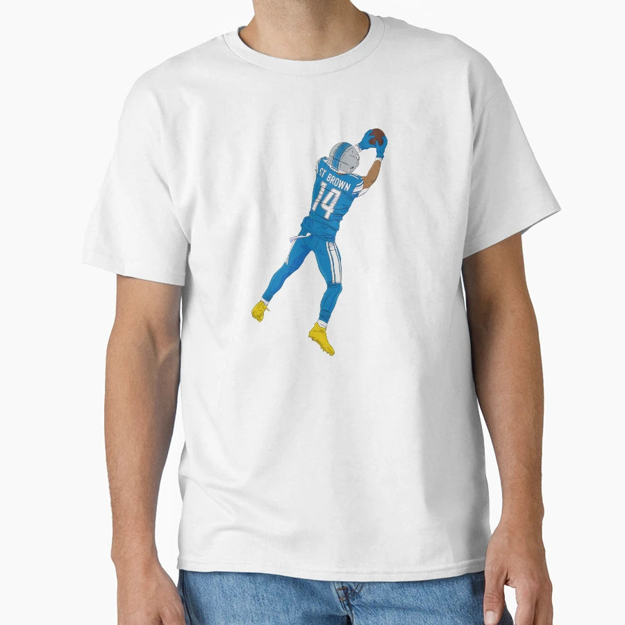 Amon Ra St Brown Leaping Catch T-Shirt - Streetwear Style for Adults - T-Shirt, Sweatshirt, Hoodie