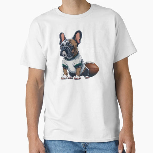 Football French Bulldog Jersey T-Shirt - Aesthetic Graphic for Adults - T-Shirt, Sweatshirt, Hoodie