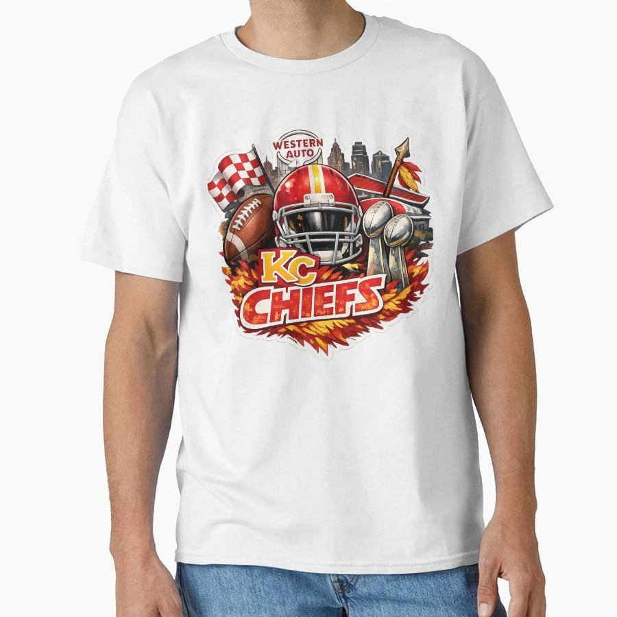 Kansas City Football Red Gold T-Shirt - Casual Everyday Wear Men Women - T-Shirt, Sweatshirt, Hoodie