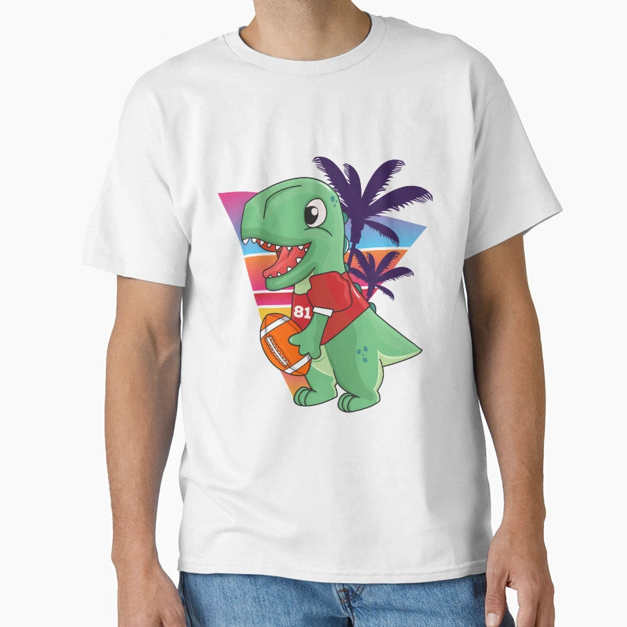 Dinosaur Playing American T-Shirt - Casual Everyday Wear Men Women - T-Shirt, Sweatshirt, Hoodie
