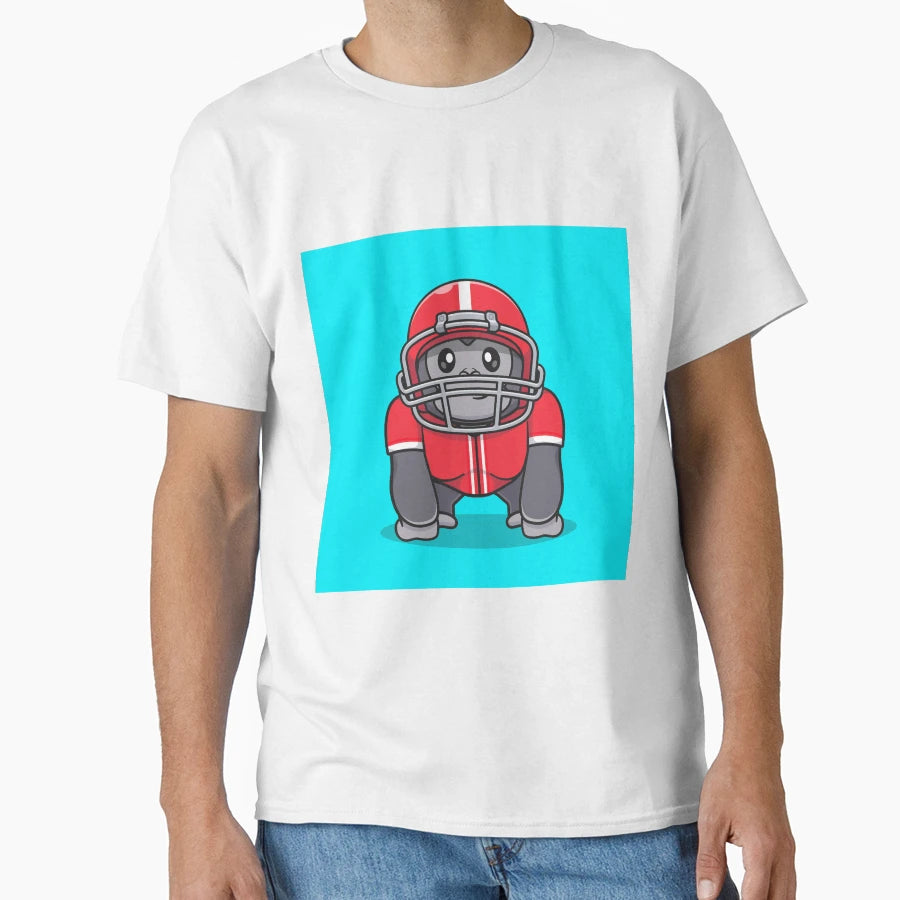Gorilla Playing Rugby Ball Cartoon T-Shirt - Novelty Apparel Men Women - T-Shirt, Sweatshirt, Hoodie