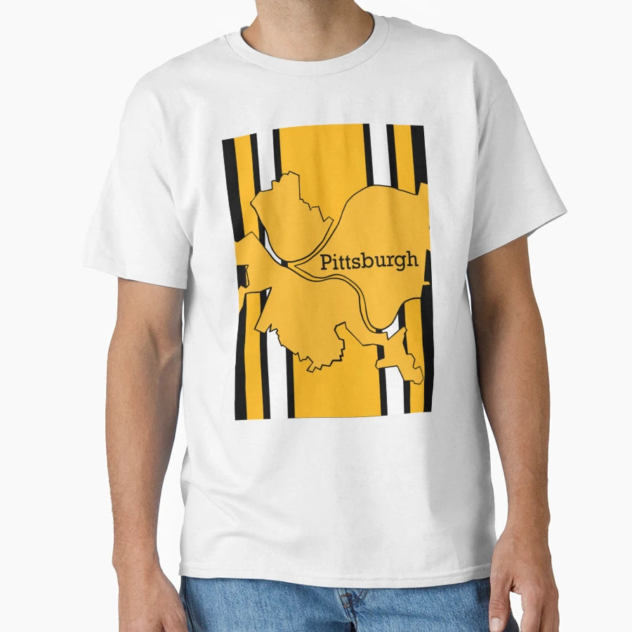 Pittsburgh City Map Team Colors T-Shirt - Casual Everyday Wear for Adults - T-Shirt, Sweatshirt, Hoodie