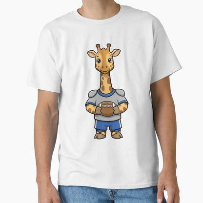 Cartoon Giraffe Football Player Sports T-Shirt - Novelty Apparel for Adults - T-Shirt, Sweatshirt, Hoodie