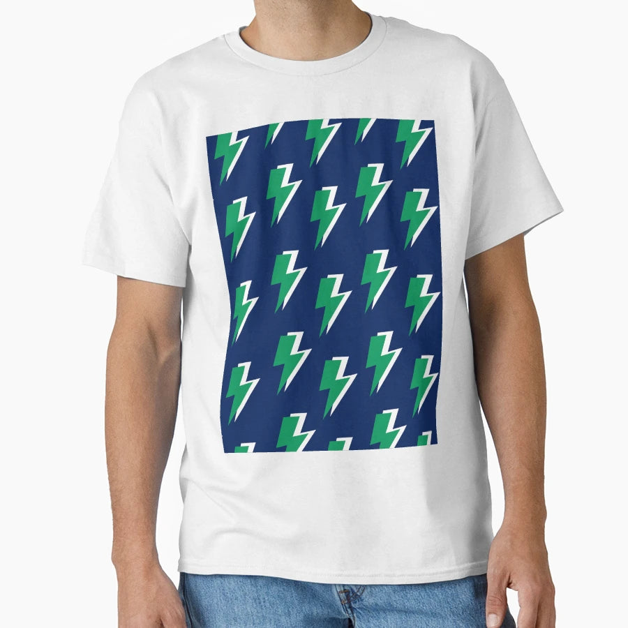 Green Lightning Blue Background T-Shirt - Fun Novelty Design Men Women - T-Shirt, Sweatshirt, Hoodie