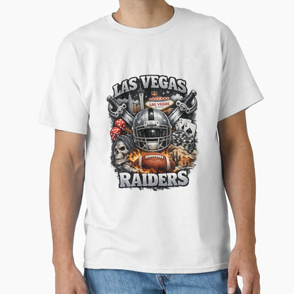 Las Vegas Football Silver Black Skull T-Shirt - Novelty Apparel Men Women - T-Shirt, Sweatshirt, Hoodie
