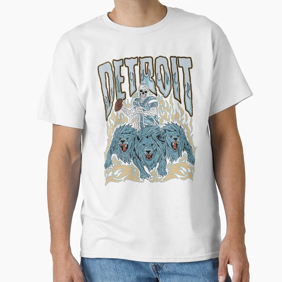 Detroit Football Skull T-Shirt - Custom Art Print Men Women - T-Shirt, Sweatshirt, Hoodie