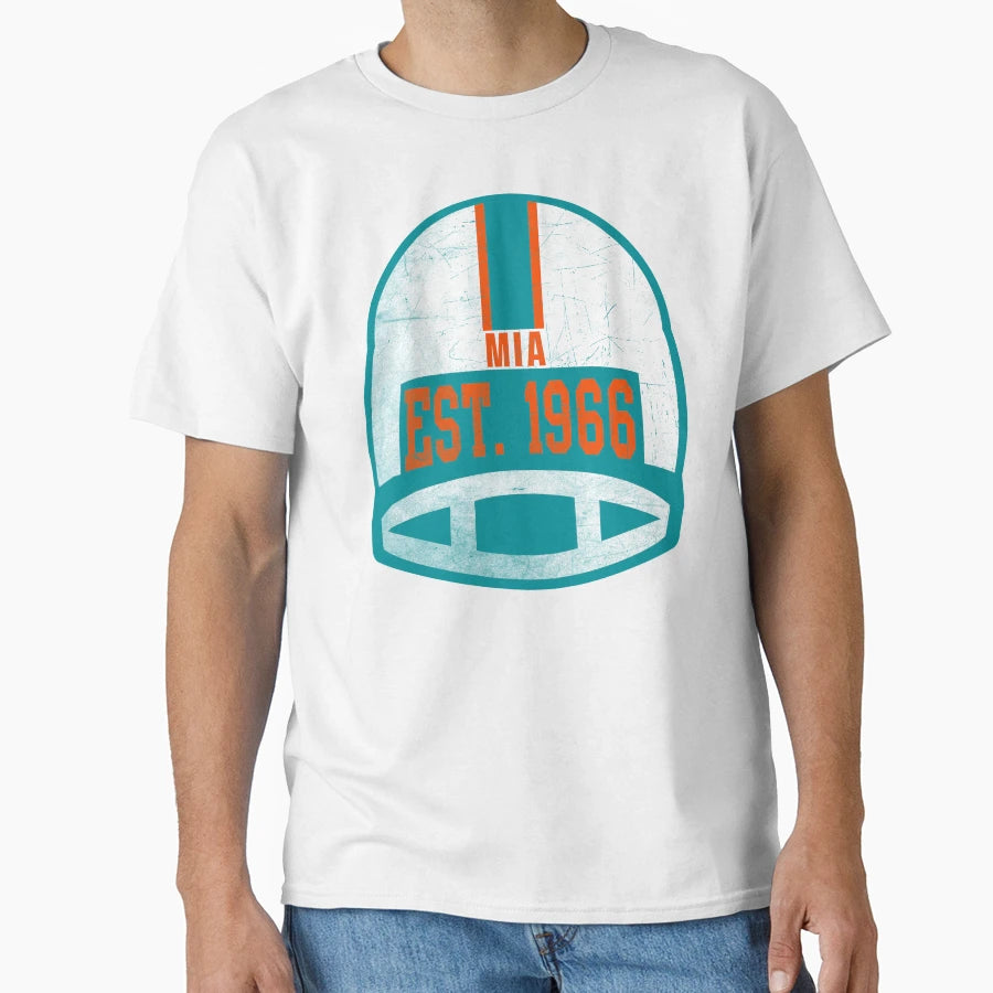 Miami Throwback Football Helmet T-Shirt - Aesthetic Graphic Unisex - T-Shirt, Sweatshirt, Hoodie