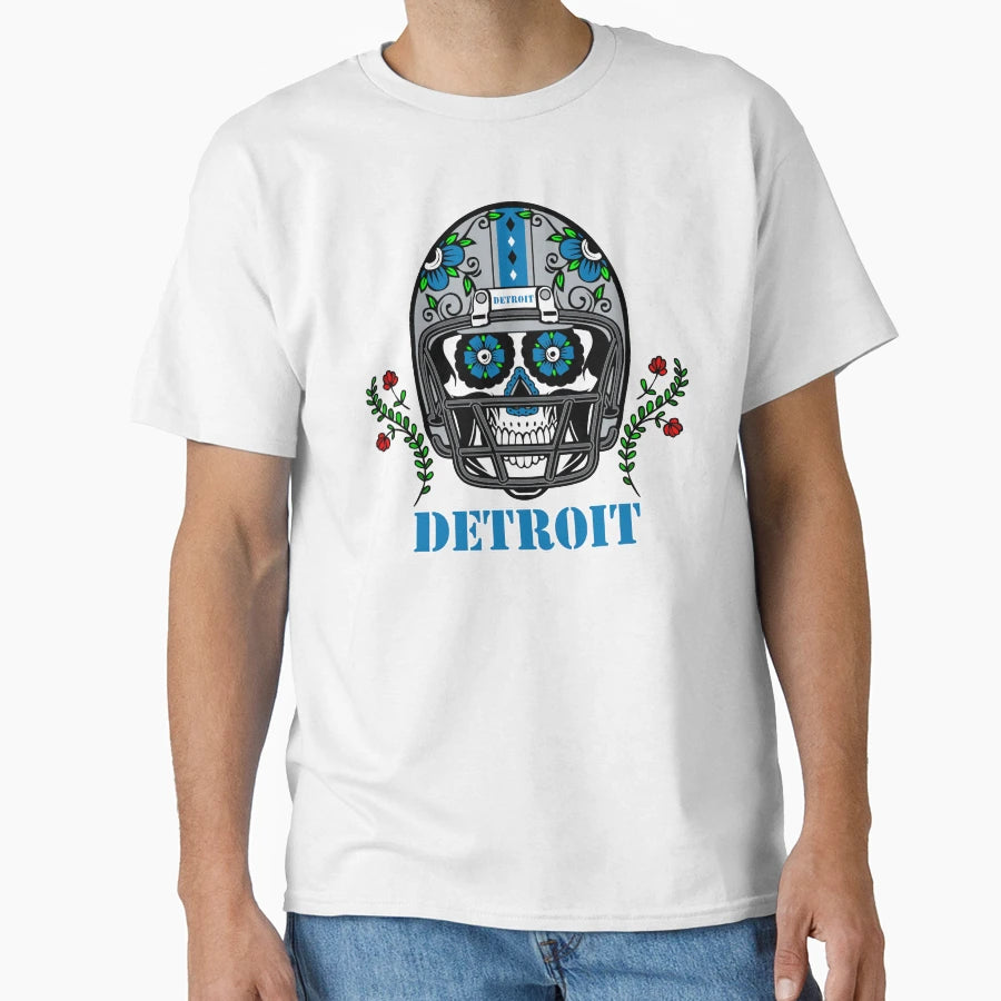 Detroit Football Helmet Sugar Skull Day T-Shirt - Trendy Graphic Unisex - T-Shirt, Sweatshirt, Hoodie
