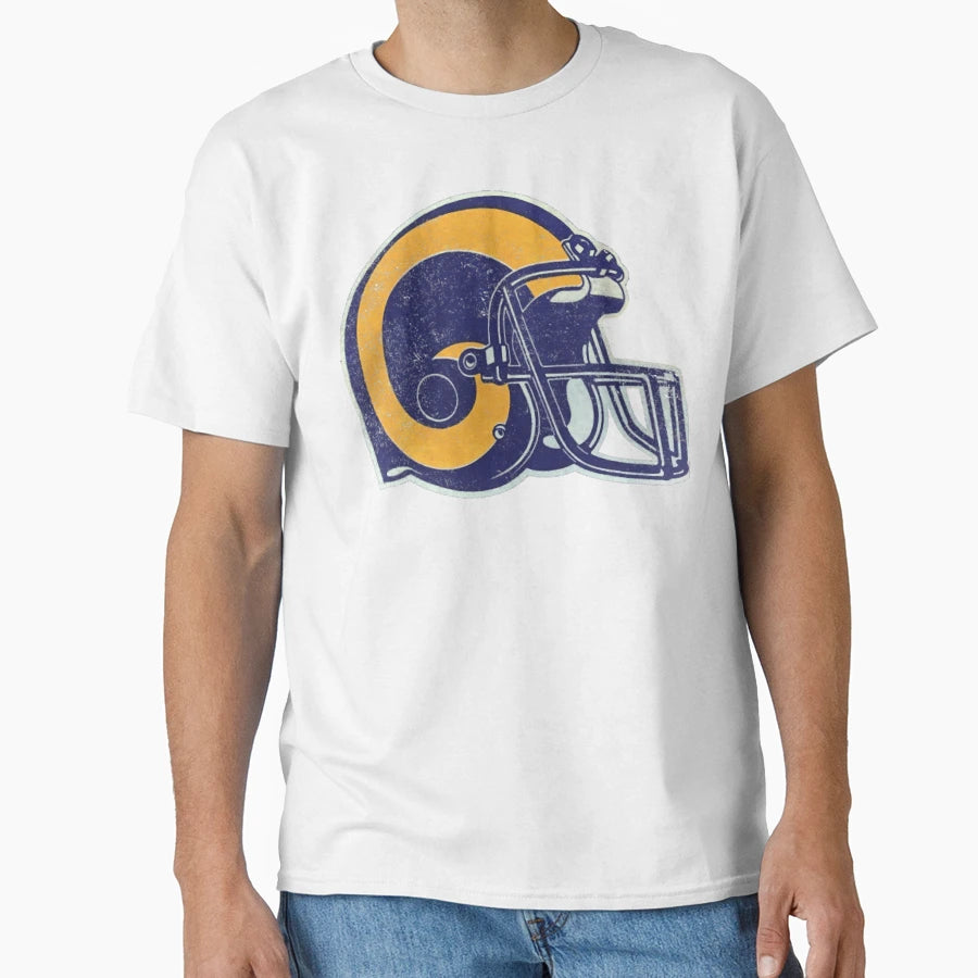 Rams Helmet Distressed T-Shirt - Custom Art Print Unisex - T-Shirt, Sweatshirt, Hoodie