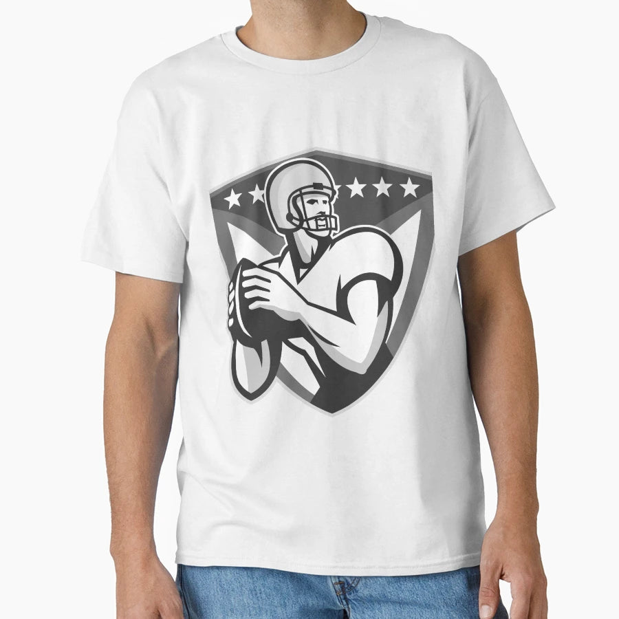 American Football Player Throwing Ball T-Shirt - Unique Graphic Men Women - T-Shirt, Sweatshirt, Hoodie