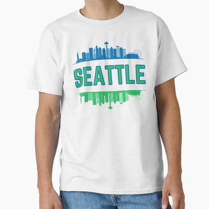 Blue And Green Seattle Skyline T-Shirt - Fun Novelty Design Men Women - T-Shirt, Sweatshirt, Hoodie