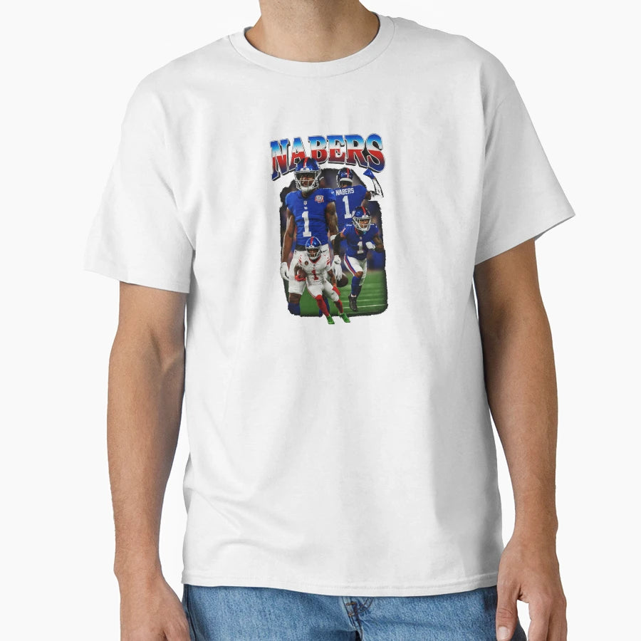 Malik Nabers Giants Football Art Collage T-Shirt - Minimalist Print Unisex - T-Shirt, Sweatshirt, Hoodie