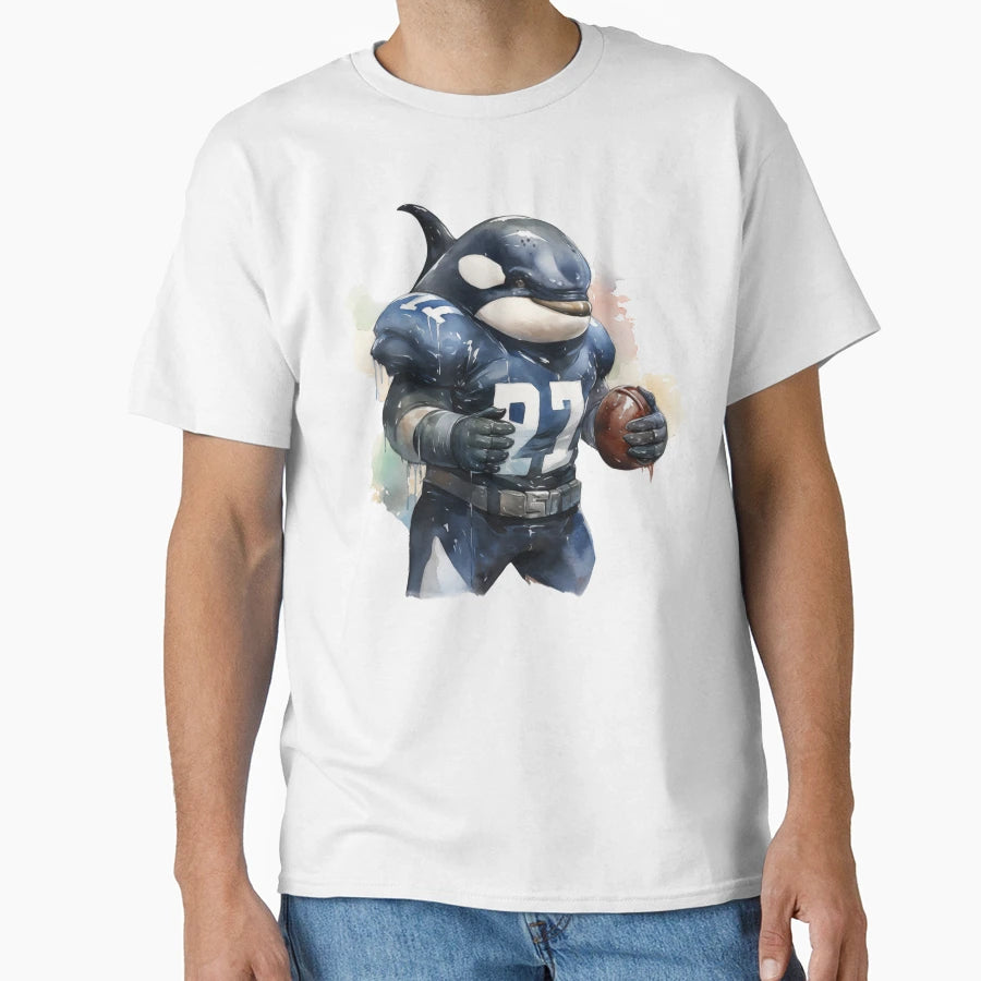 Orca As American Football Player T-Shirt - Minimalist Print for Adults - T-Shirt, Sweatshirt, Hoodie
