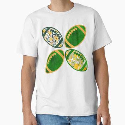 Green And Gold Floral Football Pattern T-Shirt - Graphic Print Unisex - T-Shirt, Sweatshirt, Hoodie