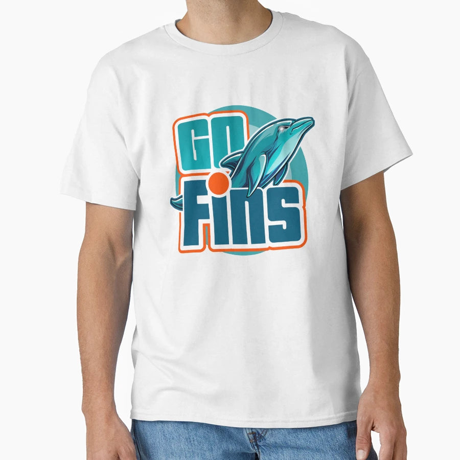 Fins Up Aqua And Orange Dolphin T-Shirt - Casual Everyday Wear Unisex - T-Shirt, Sweatshirt, Hoodie