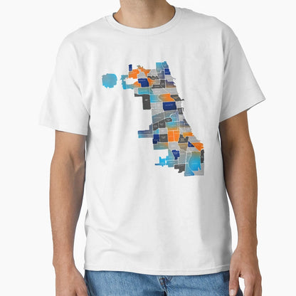 Chicago Map Blue Orange T-Shirt - Casual Everyday Wear Men Women - T-Shirt, Sweatshirt, Hoodie