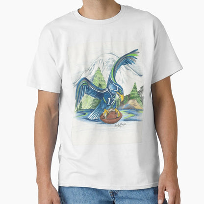 Mount Rainer And Seahawk T-Shirt - Minimalist Print for Adults - T-Shirt, Sweatshirt, Hoodie