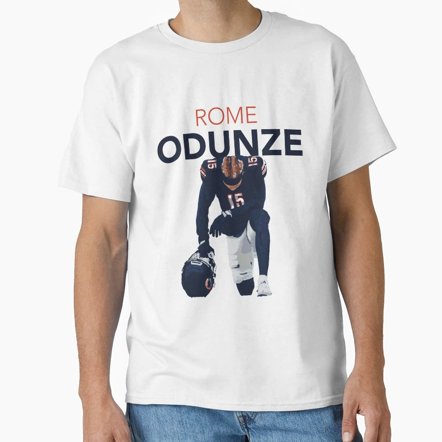 Rome Odunze Chicago Bears Wr 15 Kneeling T-Shirt - Custom Art Print Unisex - T-Shirt, Sweatshirt, Hoodie