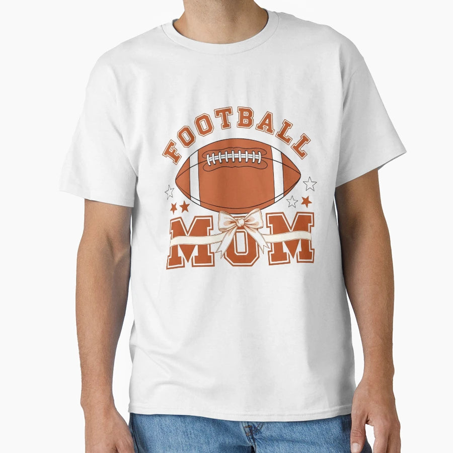 Proud Football Mom Bow And Stars T-Shirt - Casual Everyday Wear Unisex - T-Shirt, Sweatshirt, Hoodie