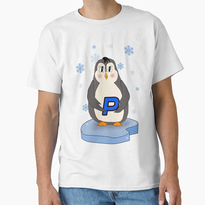 Adorable Penguin Letter P Winter T-Shirt - Minimalist Print Men Women - T-Shirt, Sweatshirt, Hoodie