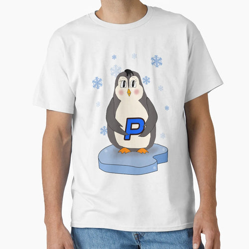Adorable Penguin Letter P Winter T-Shirt - Minimalist Print Men Women - T-Shirt, Sweatshirt, Hoodie
