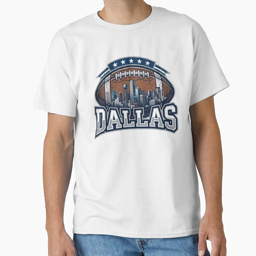 Dallas Skyline Football Patch T-Shirt - Minimalist Print Unisex - T-Shirt, Sweatshirt, Hoodie