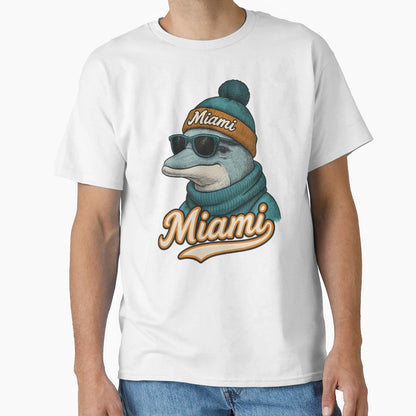 Miami Dolphin Beanie Sunglasses T-Shirt - Aesthetic Graphic Unisex - T-Shirt, Sweatshirt, Hoodie