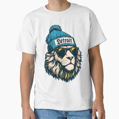 Hipster Lion Sunglasses And Detroit T-Shirt - Casual Everyday Wear Unisex - T-Shirt, Sweatshirt, Hoodie