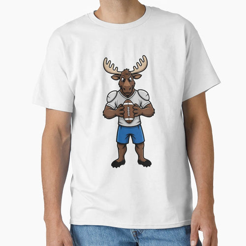 Moose Football Player Mascot Cartoon T-Shirt - Minimalist Print Unisex - T-Shirt, Sweatshirt, Hoodie