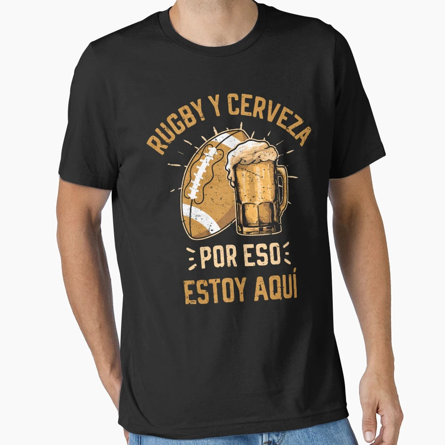 Rugby Y Cerveza Funny Rugby Rugby T-Shirt - Custom Art Print Men Women - T-Shirt, Sweatshirt, Hoodie