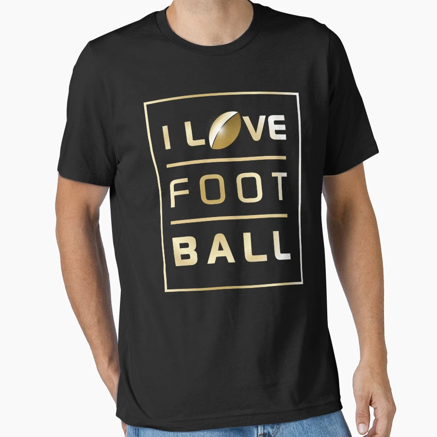I Love Football Gold Metallic T-Shirt - Aesthetic Graphic Unisex - T-Shirt, Sweatshirt, Hoodie
